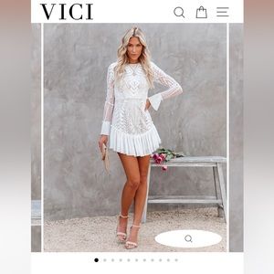 Vici- White lace ruffle dress! Size M! Worn once!